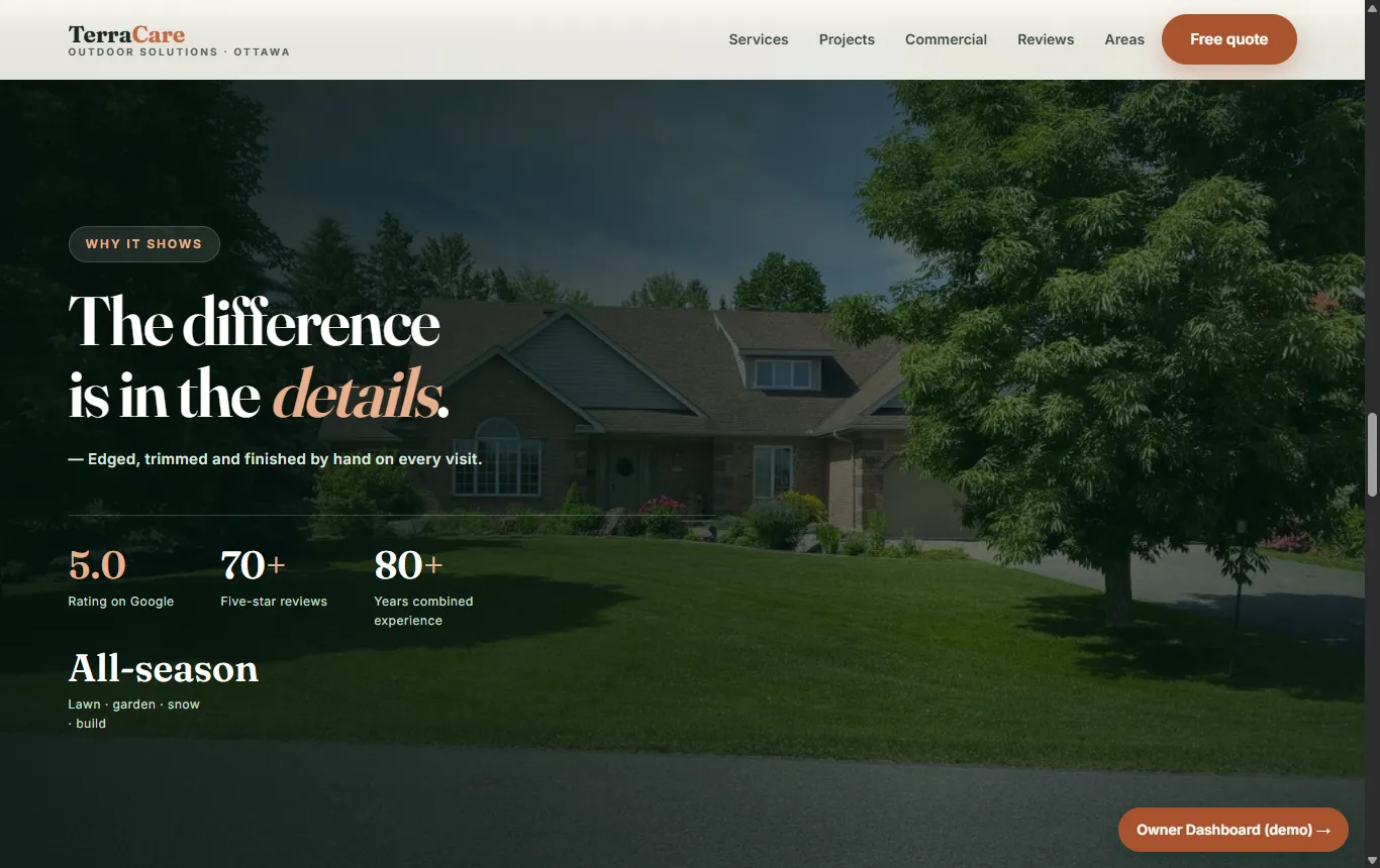TerraCare site detail — premium landscaping showcase.